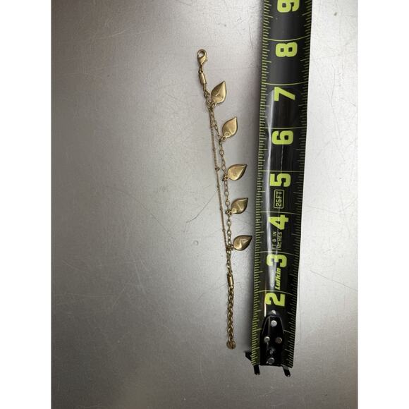 Chloe and Isabel Gold Leaf Charm Dangle Bracelet Rhinestone Multi Strand - Picture 3 of 3